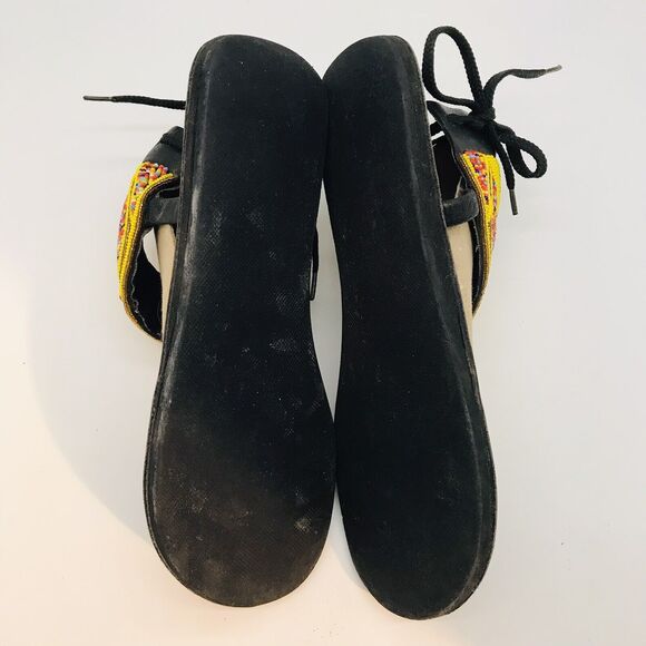 African Maasai Handcrafted Beaded Sandals Women's 9 Black Genuine Leather Kenya - Picture 8 of 9